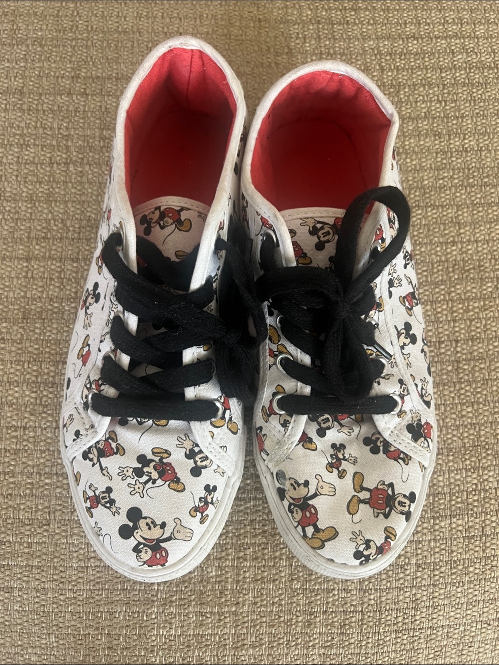 Womens White Mickey Mouse Canvas Sneakers with Black Laces